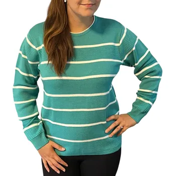 Dámský svetr Ria-móda Svetr Ria zelený s bílými proužky Ria móda: L