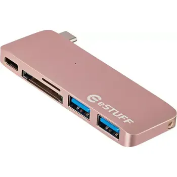 USB hub eSTUFF USB-C Hub růžová (ES84121-ROSE)