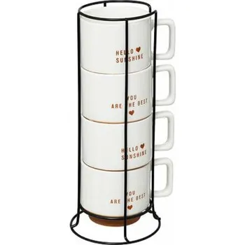 Sada 4 porcelánových hrnků na kávu a čaj 300 ml se stojánkem 5five simply smart