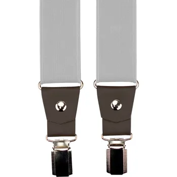 Kšandy Světle šedé pánské široké kšandy s tmavě hnědou pravou kůží