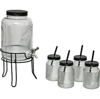 Dávkovač nápoje Skleněný nápojový dávkovač 4 l s kohoutkem na stojanu se 4 sklenicemi 5five simply smart na party