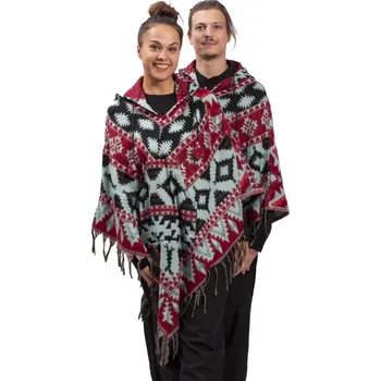 Dámské pončo Pončo se vzory PANKAJ tyrkysovo-černá I.