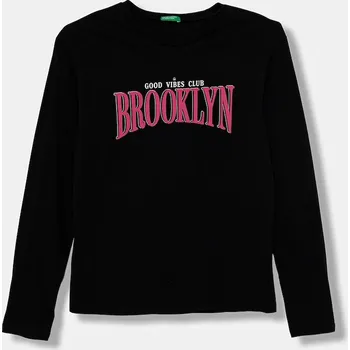 Dětské bavlněné tričko s dlouhým rukávem United Colors of Benetton černá barva, 3JERC10QM 3JERC10QM.G.seasonal 99X, vel. 160