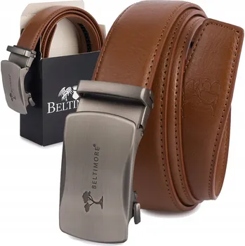 Opasek Pásek pánský kožený ke kalhotám se stříbrnou automatickou sponou, hnědý