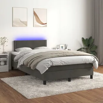Postel vidaXL Box spring postel s matrací a LED 120x200 cm samet [3134337] Barva: Tmavě šedá
