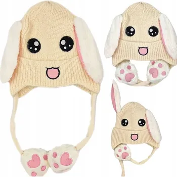 Čepice Čepice Zateplená Dětská Zimní s Pohyblivýma Ušima Teplá Králík Tlapky