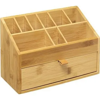 Bambusový organizér na kosmetiku se zásuvkou a přihrádkami do koupelny 26 cm