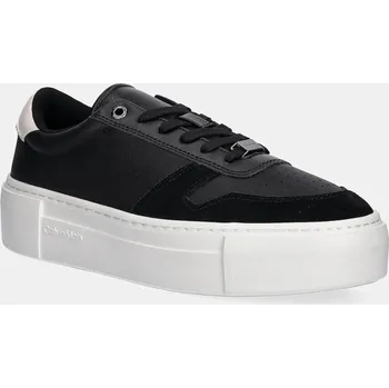 Pánské tenisky Kožené sneakers boty Calvin Klein FF CUPSOLE LACE UP - LTH MIX černá barva, HW0HW02409 99X, EUR 38