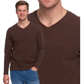 Pánské tričko PÁNSKÁ TRIČKO S DLOUHÝM RUKÁVEM MORAJ 100% BAVLNĚNÁ S VÝŠIVKOU, HNĚDÁ, M