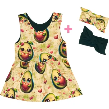 Komplet - Laclové šatičky s čelenkami - Avokádo Velikost: 86