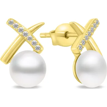 Náušnice Brilio Silver Třpytivé pozlacené náušnice s perlami EA906Y + 2 měsíce na vrácení zboží