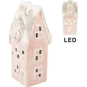 Vánoce Růžový keramický LED domek Lamont - 11*10*24 cm