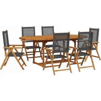 VidaXL 7dílná zahradní souprava, černá, polyratan a dřevo