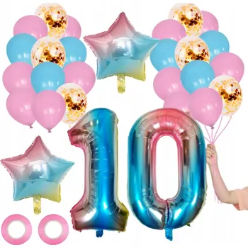 Balónek SADA BALÓNKŮ K 10. NAROZENINÁM 29 KS DUHOVÝ JEDNOROŽEC