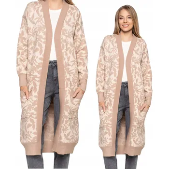 Dámský svetr DÁMSKÝ DLOUHÝ KARDIGAN SVETR MORAJ S KAPSY BEŽOVÝ L/XL