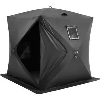 Stan VEVOR Přenosný ledový přístřešek , rozkládací stan pro rybaření na ledě pro 3-4 osoby, plocha pro rybolov 35 čtverečních stop, ledová chatrč pro zimní rybolov, vodotěsná kostka ledu Oxford s kotvami/lany/přepravní taškou, 71"x71", černá