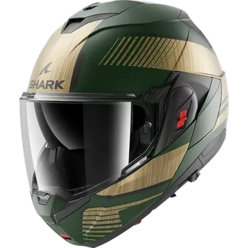 Helma na motorku Překlápěcí helma Shark Oxo Sikter (matná zlatá, zelená, červená), vel. L