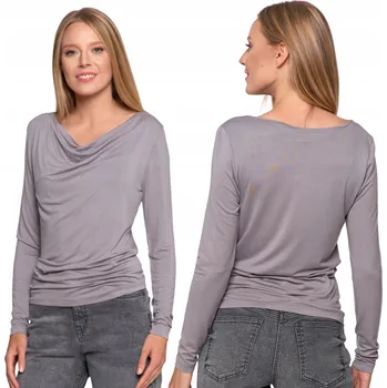 DÁMSKÁ BLŮZA VISKÓZA DLOUHÝ RUKÁV MORAJ VÝSTŘIH DO LODIČKY PŘILEHAVÁ ŠEDÁ XXL