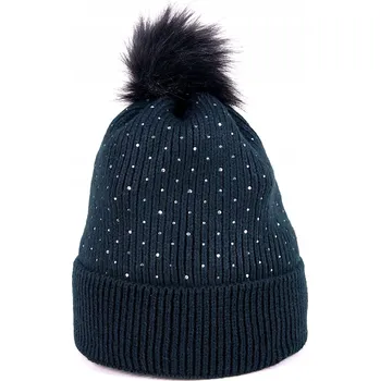 Čepice Zimní MLÁDEŽNICKÁ ČEPICE S PROUŽKY, OHYBNÁ, S BAMBULKOU, VELIKOST 56-58 (12-18 LET)