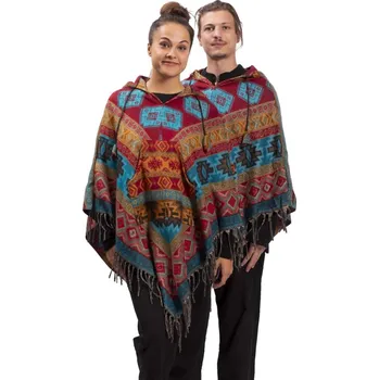 Dámské pončo Pončo se vzory PANKAJ červeno-modré V.