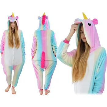 Dámské pyžamo Pyžamo Kigurumi Jednodílné Převlek S Kapucí Duhový jednorožec M
