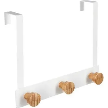 Věšák Bílý bambusový věšák na dveře Fiona, 3 háčky, moderní do předsíně, bez vrtání