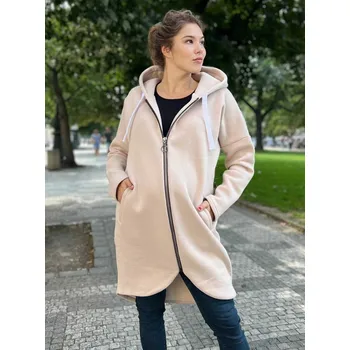 Dámská mikina Teplá prodloužená těhotenská mikina Paris – světle béžová, oversize střih, bavlněná Velikost: L/XL