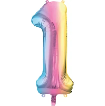 Balónek Fóliový balónek číslo 1 pastelová duhová 86 cm