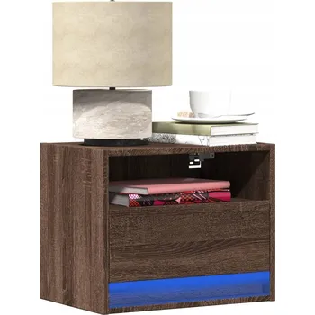 Noční stolek Závěsný noční stolek s LED podsvícením, hnědý dub