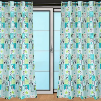 Zatemňovací / termoizolační závěs dětský, blackout 10004/10 ZVÍŘÁTKA PEXESO, tyrkysovo-bílý, šířka 150cm (látka v metráži)