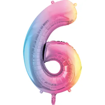 Balónek Fóliový balónek číslo 6 pastelová duhová 86 cm