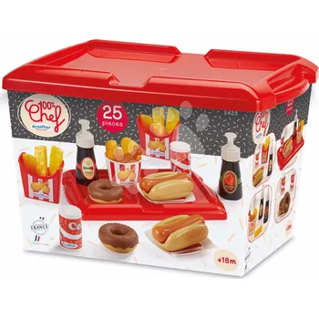 Dětská kuchyňka Set hot dog s hranolky a pitím 100% Chef Écoiffier na tácku 25 doplňků od 18 měsíců