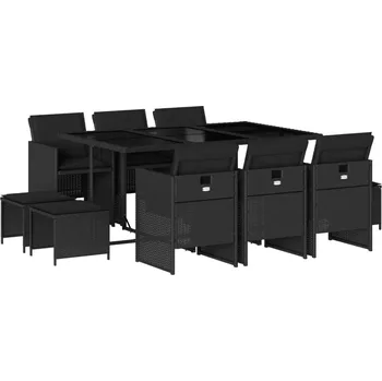 VidaXL 11dílná zahradní souprava s polstry, černý PE ratan