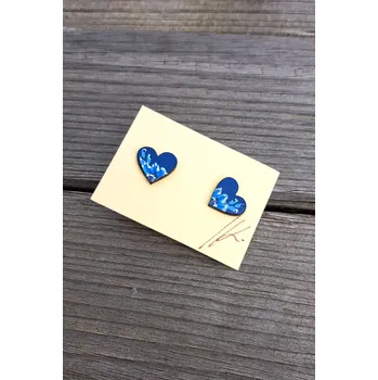 Náušnice Dřevěné náušnice Folklorní srdíčka Barva: Modrá