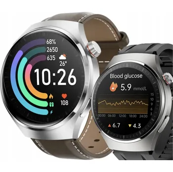 Hodinky 2 PREMIUM PÁSKY MODEL 2025 CHYTRÉ HODINKY MĚŘENÍ TLAKU EKG GLUKÓZA STŘÍBRNÝ