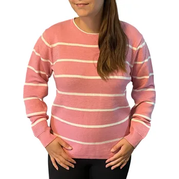 Dámský svetr Ria-móda Svetr Ria růžový s bílými proužky Ria móda: L