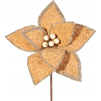 Vánoční dekorace BÉŽOVÁ KVĚTINA NA VÁNOČNÍ STROMEK S KRYSTALKY EUROFIRANY