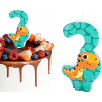 Dortová svíčka Na dort DINOSAURUS a Číslice 3 k narozeninám