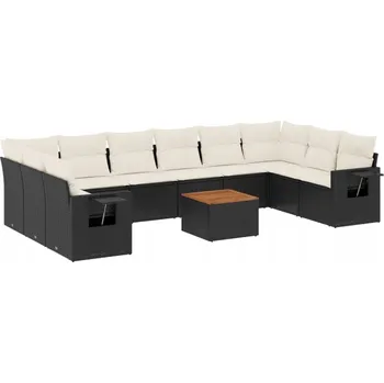 VidaXL 11dílná zahradní sedací souprava, černé PE ratanové polštáře