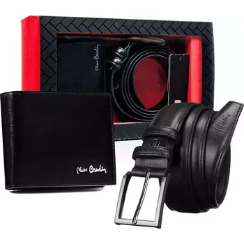 Peněženka Dárková sada: kožená peněženka a pánský pásek - Pierre Cardin ČERNÁ