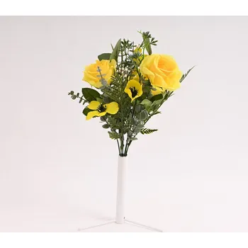 umělá květina Kytice růží s doplňkem 40 cm, žlutá