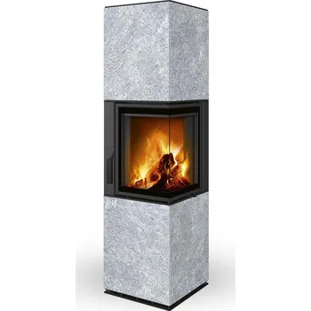 Krbová kamna HARMONY R/L HA kámen - designový rohový akumulační krb, Dělené sklo, levé provedení, včetně akumulace MAMMOTH