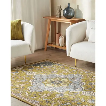Bytový textil Koberec žlutý a modrý 160 x 230 cm orientální vzor vintige design obývák ložnice Beliani