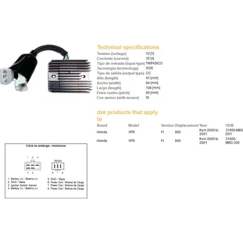 Elektroinstalace pro motocykl DZE REGULÁTOR NAPĚTÍ HONDA VFR 800 FI '00-'01 (35A) (3160-MBG-D01) (ESR691)