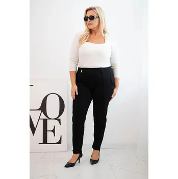 Dámské kalhoty Dámské bavlněné kalhoty Plus Size s elastickým pasem černé 5XL