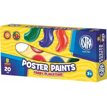 Vodová barva ŠKOLNÍ BARVY pro DĚTI Kreativní plakátové barvy 8 barev 20ml ASTRA