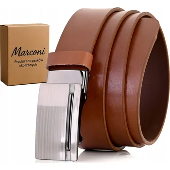 Opasek KOŽENÝ pánský Pásek 3,5 cm AUTOMATICKÁ spona ke kalhotám, k džínám, Univerzální HNĚDÝ
