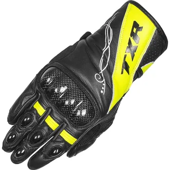 Moto rukavice TXR Dámské rukavice na motorku RS3 černo-fluo žluté XS (Dámské kožené rukavice v černé barvě, kterou doplňuje fluorescenční žlutá. Součástí jsou karbonové chrániče kloubů, plastové chrániče prstů i chránič dlaní.)