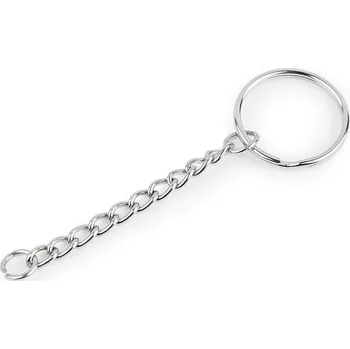 Kroužek na klíče Ø25 mm s řetízkem, barva 1 nikl
