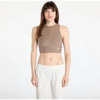 Dámské oblečení Top Puma Wardrobe Essentials Ribbed Crop Top Totally Taupe S